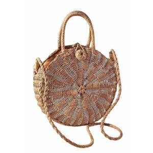 NEW MERVEILLE women's straw round cross body bag in silver